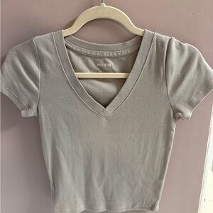 Hollister Women's Short Sleeve Ribbed Tee - Light Gray